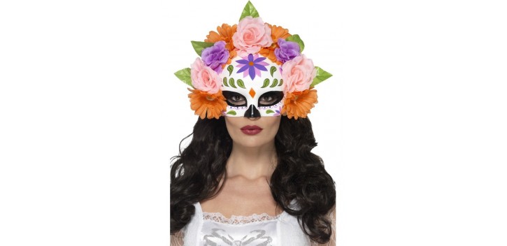 Semimáscara floral del día de muertos